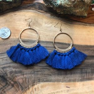 Royal Blue Tassel Hoop Chandelier Earrings